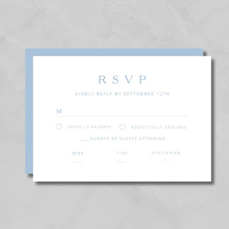 Cartão RSVP Casamento Azul Minimalista Elegante