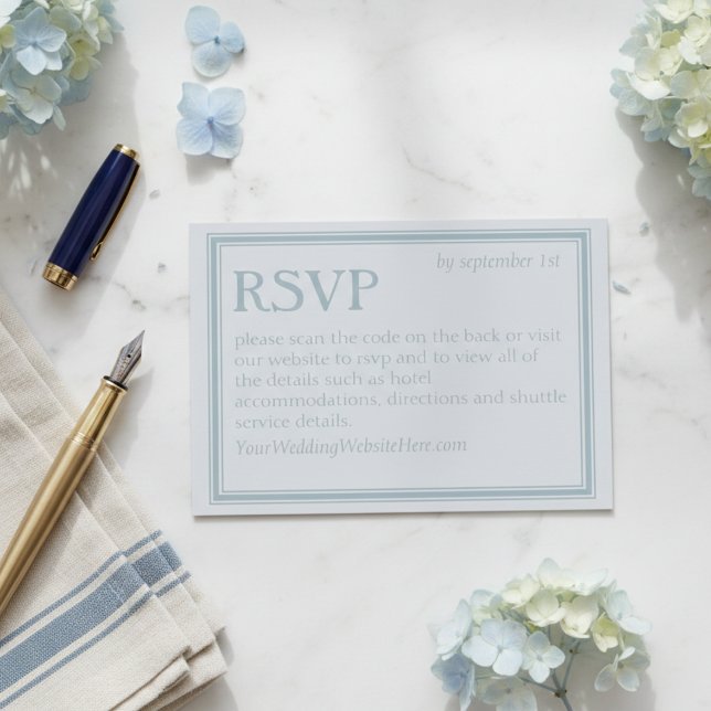 Cartão RSVP Casamento Azul Moderno Elegante à Beira-Mar (Elegant Coastal Blue Modern Wedding RSVP Card)