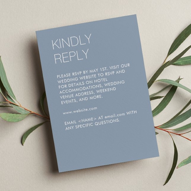 Cartão RSVP Casamento Azul Moderno Minimalista (Criador carregado)