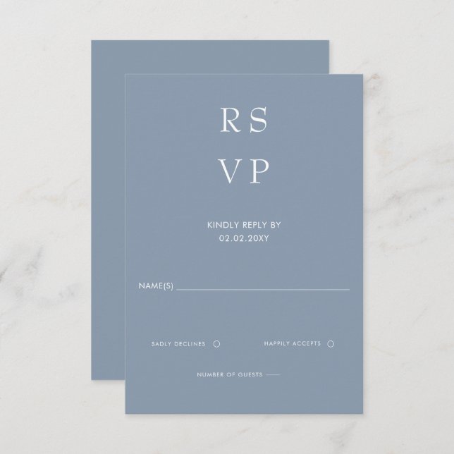 Cartão RSVP Casamento Azul Moderno Mínimo Elegante Simples (Frente/Verso)