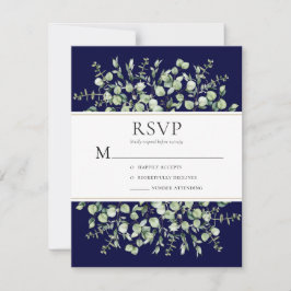 Cartão RSVP Casamento Azul Naval Eucalipto
