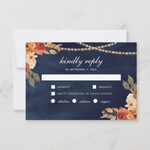 Cartão RSVP Casamento Azul Naval Floral Terracota