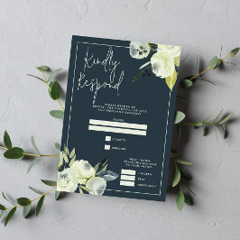 Cartão RSVP Casamento Azul-Noite Floral Encantado