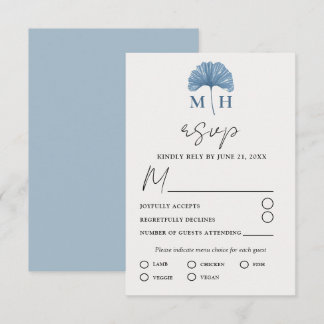 Cartão RSVP Casamento Azul Poeira Monograma Moderno