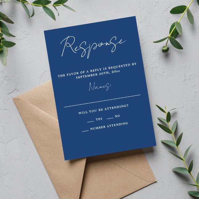 Cartão RSVP Casamento Azul Verdadeiro Mínimo de Simplicidade 3 (Criador carregado)