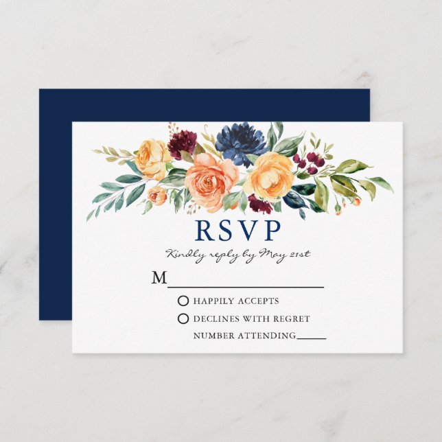 Cartão RSVP Casamento Azul-Verde Misturado (Frente/Verso)