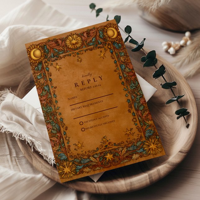 Cartão RSVP Casamento Barroco Místico Celestial (Criador carregado)