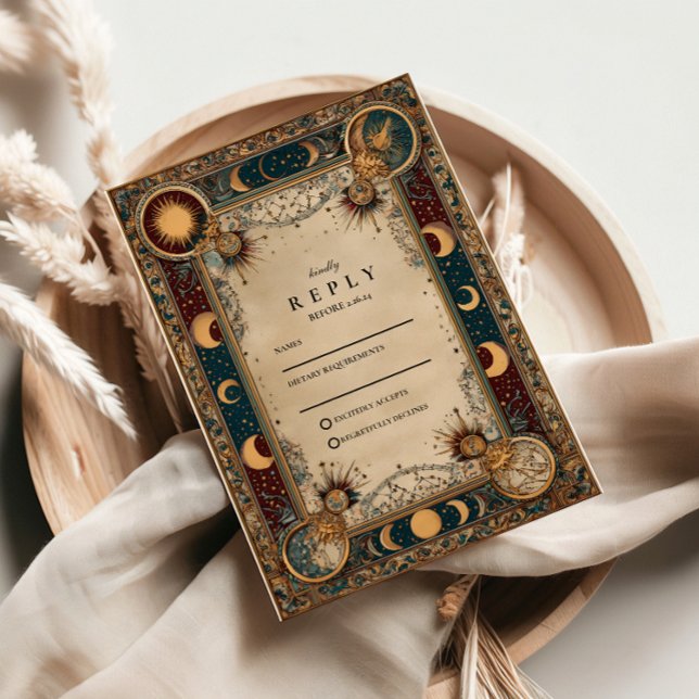 Cartão RSVP Casamento Barroco Real Celestial (Criador carregado)
