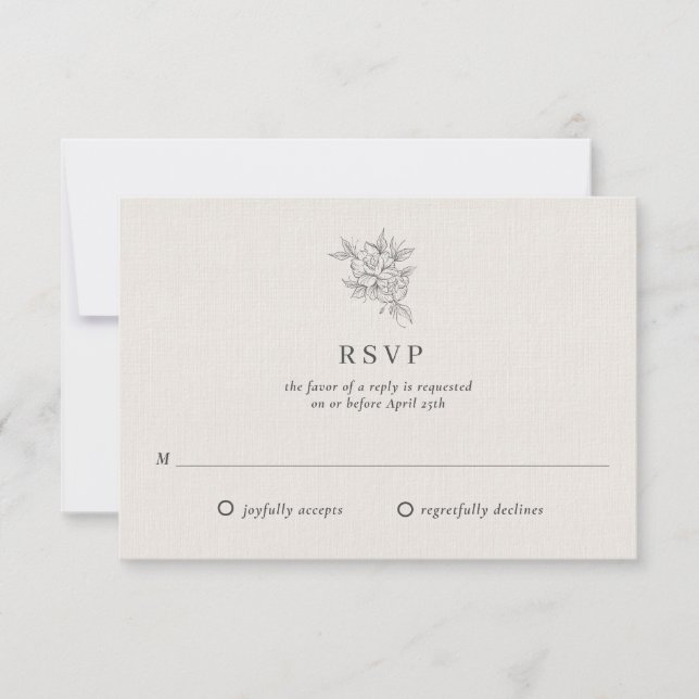 Cartão RSVP Casamento Bege Botânico Clássico (Frente)
