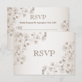 Cartão RSVP Casamento Bege Floral Coração Padrão Elegante Vint
