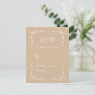 Cartão RSVP Casamento Bege Vintage Francês Desenhado à Mão