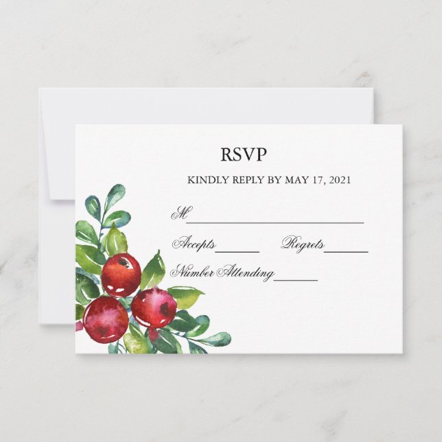 Cartão RSVP Casamento Berry Watercolor Stems (Frente)