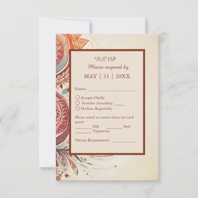 Cartão RSVP casamento bíguo bóho (Frente)