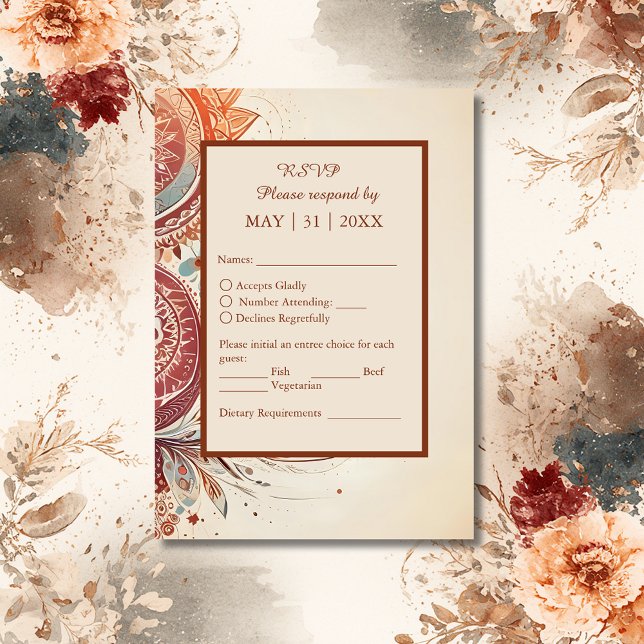 Cartão RSVP casamento bíguo bóho (Criador carregado)