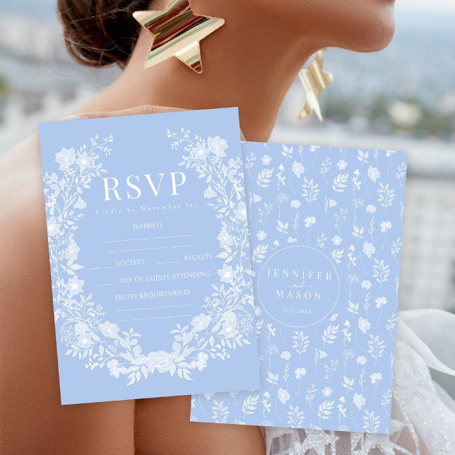 Cartão RSVP Casamento biólogo azul-claro azul-escrotal floral (Criador carregado)