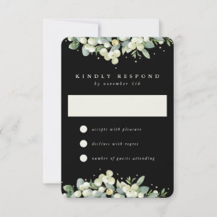 Cartão RSVP Casamento Black Snowberry+Eucalyptus