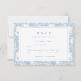 Cartão RSVP Casamento Blue Damask