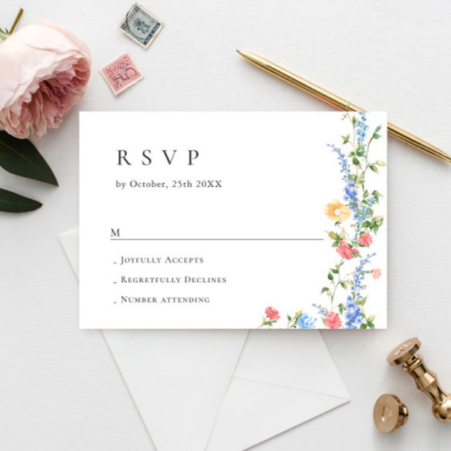 Cartão RSVP Casamento Boêmia de Watercolor Meadow Wildflower (Criador carregado)