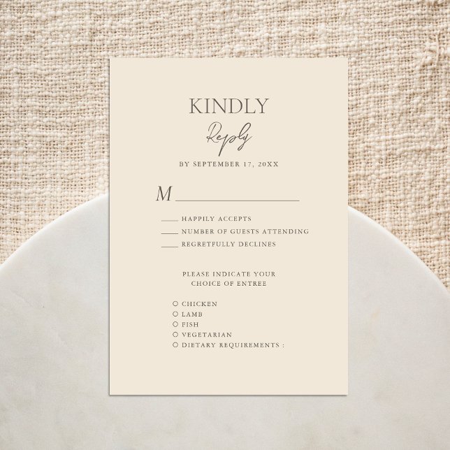 Cartão RSVP Casamento Boêmico do Script Quimsical Beige Modern (Criador carregado)