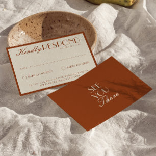 Cartão RSVP Casamento Boho Burnt Orange Old Money Classy Creme
