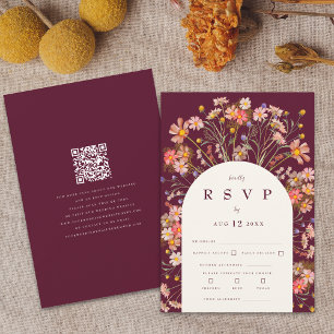 Cartão RSVP Casamento Boho de Outono Rústico com Flores Silves