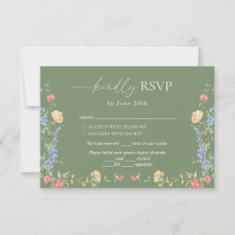 Cartão RSVP Casamento Boho Delicado Flor Silvestre Verde Salvi
