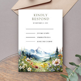 Cartão RSVP Casamento Boho em Prado de Montanha com Flores Sil