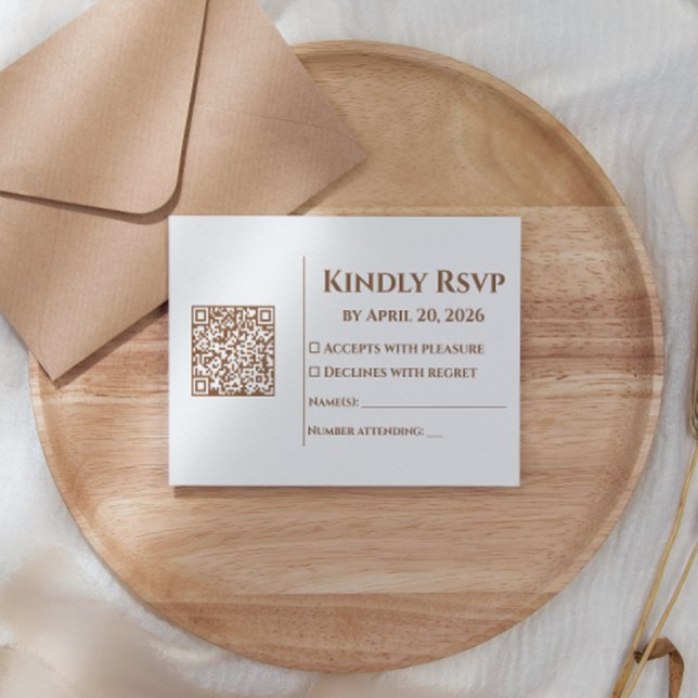 Cartão RSVP Casamento Boho Minimalista com Código QR (Criador carregado)