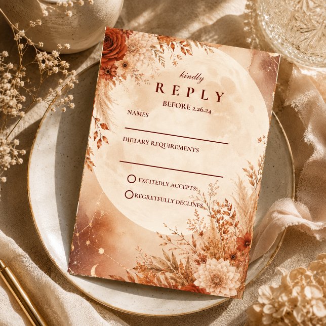 Cartão RSVP Casamento Boho Outonal Etéreo (Criador carregado)
