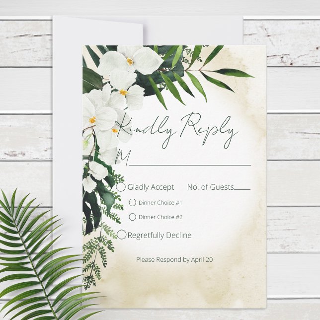 Cartão RSVP Casamento Boho Tropical Praia Aquarela (Criador carregado)