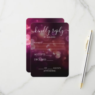 Cartão RSVP Casamento Bokeh Brilho Rosa Escuro Bonito Personal
