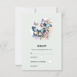Cartão RSVP Casamento Bonito de Borboletas e Flores