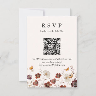 Cartão RSVP Casamento Borboleta Florais de Outono Boho QR Code