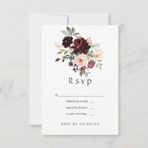 Cartão RSVP Casamento Borgonha e Blush Floral