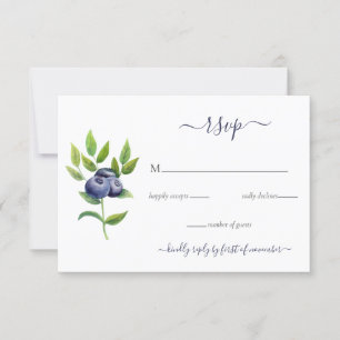 Cartão RSVP casamento botânico azul de amora aquática