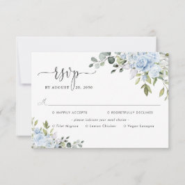 Cartão RSVP Casamento Botânico Azul Suave Com Escolha de Refei