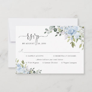 Cartão RSVP Casamento Botânico Azul Suave Com Escolha de Refei