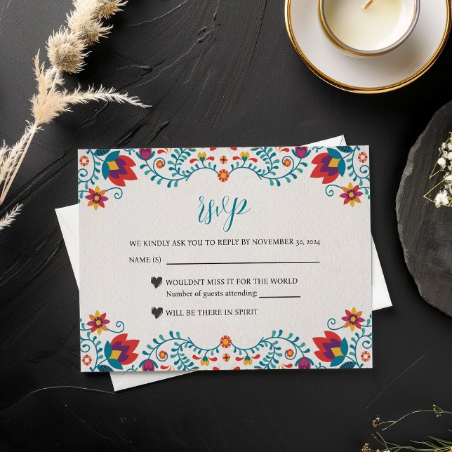 Cartão RSVP Casamento Botânico Colorido Fiesta (Mexican Fiesta Colorful Botanical Floral Wedding RSVP Card)