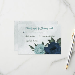 Cartão RSVP Casamento botânico com flores azuis e marinhos