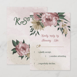 Cartão RSVP casamento botânico com flores de champanhe cor-de-