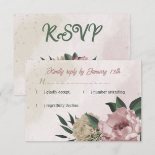 Cartão RSVP casamento botânico com flores de champanhe cor-de-