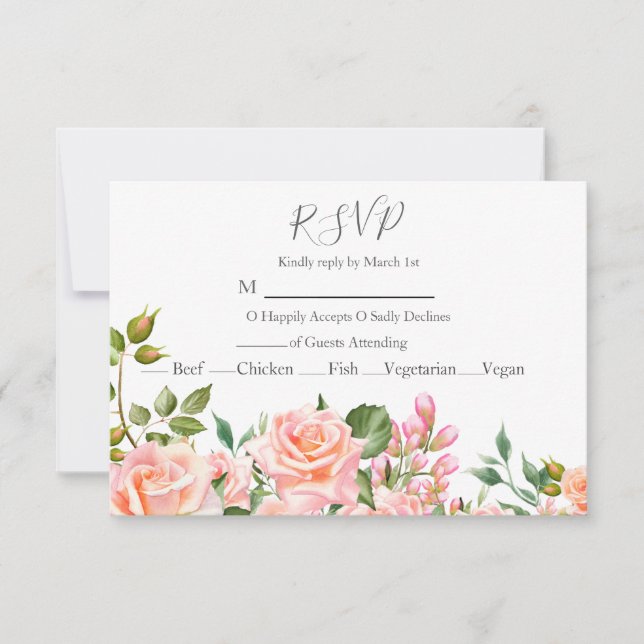 Cartão RSVP Casamento Botânico Cor-de-Rosa Esbranquiçada (Frente)