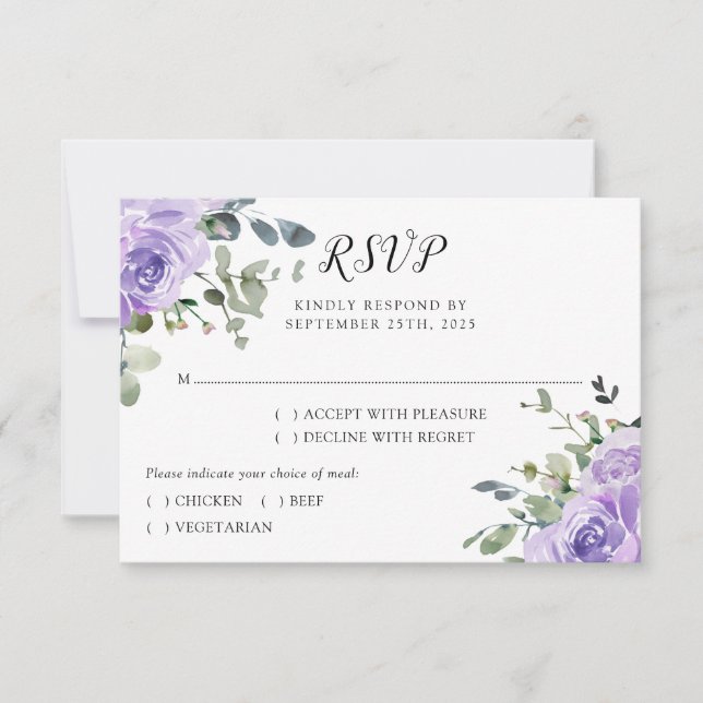 Cartão RSVP Casamento Botânico de Eucalipto Roxo Dusty (Frente)
