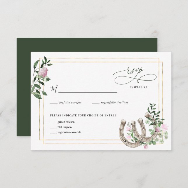 Cartão RSVP Casamento Botânico de Fecho Elegante (Frente/Verso)