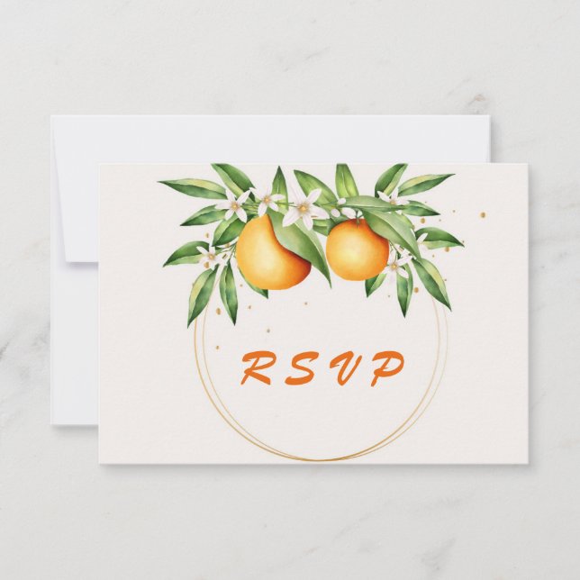 Cartão RSVP Casamento Botânico de Fruta Laranja Aquarela (Frente)
