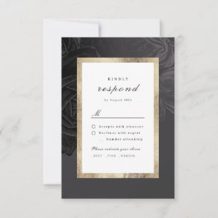 Cartão RSVP Casamento botânico de ouro preto Luxe rosa