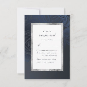 Cartão RSVP Casamento botânico de prata-marinho Luxe