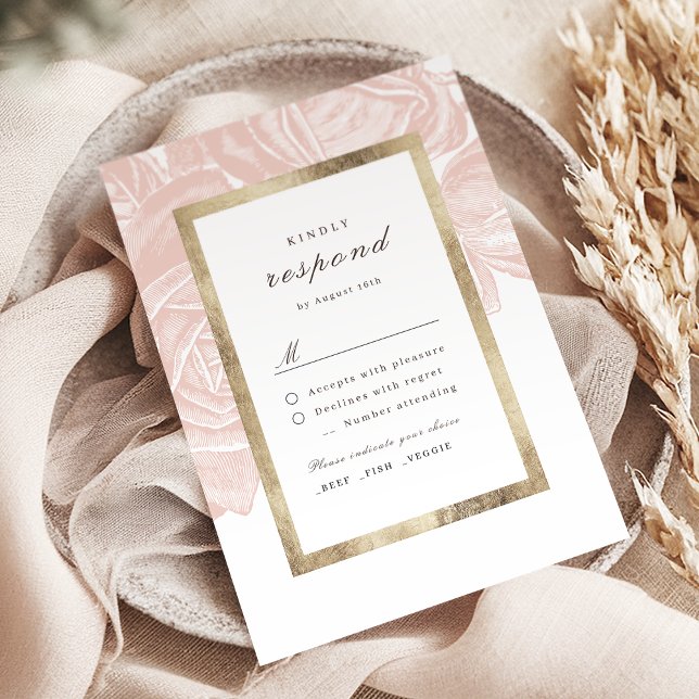 Cartão RSVP Casamento botânico de rosa de luxo (Luxe rose blush gold vintage botanical wedding RSVP card)