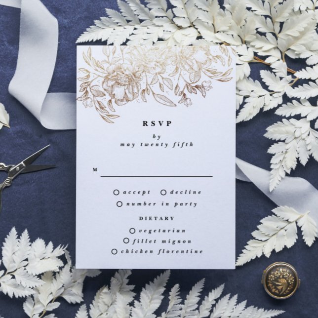 Cartão RSVP Casamento Botânico Desenhado à Mão Branco Elegante (Criador carregado)