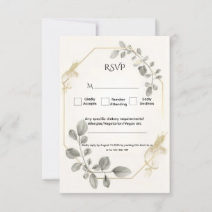 Cartão RSVP Casamento Botânico Dourado minimalista de Eucalypt